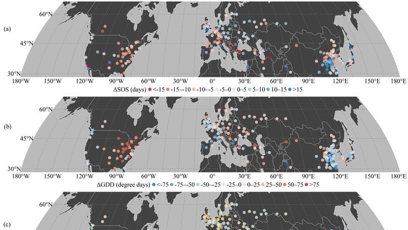 Urbanization and climate change jointly shift land surface phenology in the northern mid-latitude large cities
